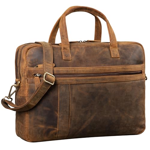 STILORD 'Conrad' Businesstasche Aktentasche Leder mit 15.6 Zoll Laptop-Fach Zweifachteilung Vintage Umhängetasche für Büro Arbeit Leder Tasche, Farbe:mittel - braun von STILORD