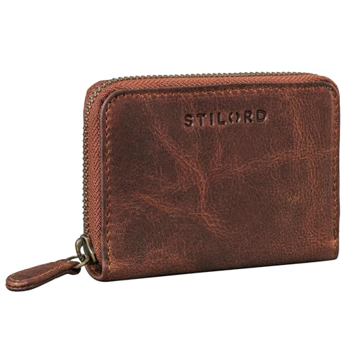 STILORD 'Dirk' Leder Kartenetui Klein Portemonnaie Card Wallet Brieftasche Vintage Mini Geldbörse Retro Geldbeutel Damen und Herren, Farbe:Kara - Cognac von STILORD