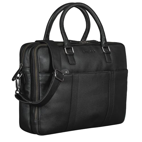 STILORD 'Drake' Businesstasche Leder Groß Vintage Aktentasche XL Ledertasche Laptoptasche für Arbeit Büro Umhängetasche Aufsteckbar Echtleder, Farbe:schwarz von STILORD