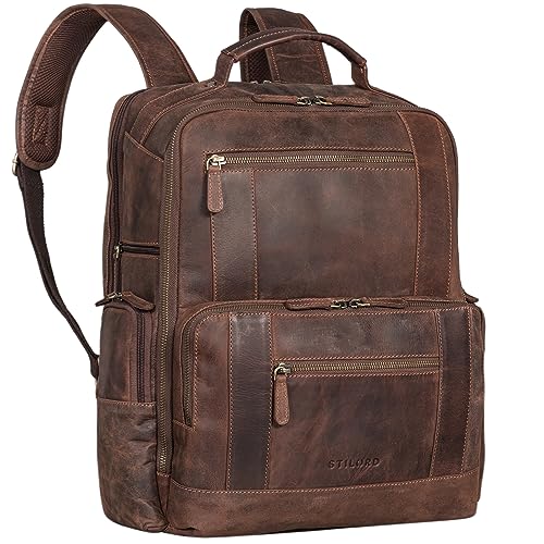 STILORD 'Eike' Modischer Laptoprucksack 15,6 Zoll Leder Business Rucksack Damen Vintage Tagesrucksack Herren Leder Rucksack mit vielen Fächern Echtleder, Farbe:veleta - braun von STILORD