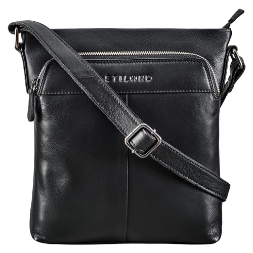 STILORD 'Elea' Umhängetasche Damen Leder Vintage Schultertasche Freizeit Handtasche für 10,1 Zoll iPad und DIN A5 Unterlagen Elegante Abendtasche Echtleder, Farbe:schwarz von STILORD