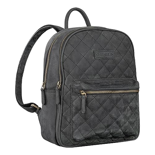 STILORD 'Elira' Rucksack Leder Damen Klein mit Rautenmuster Lederrucksack Vintage Daypack Gesteppte Tasche Cityrucksack Frauen Elegant Echtleder, Farbe:anthrazit von STILORD