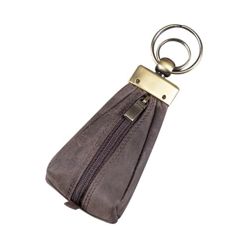 STILORD 'Enno' Kleine Schlüsseltasche Leder Schlüsseletui Mini Geldbörse Schlüsselbeutel Vintage Schlüsselanhänger mit Reißverschlussfach und Schlüsselring, Farbe:dunkel - braun von STILORD