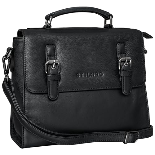 STILORD 'Estelle' Fashion Handtasche Leder Umhängetasche Damen Elegant Schultertasche Vintage Damentasche Satchel Bag aus echtem Leder, Farbe:schwarz von STILORD