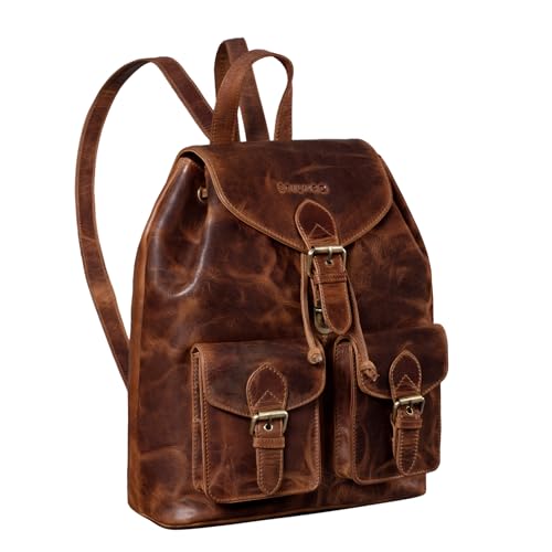 STILORD 'Ezra' Tagesrucksack Leder Daypack Groß Vintage Backpack ideal als Laptoprucksack 13,3 Zoll Schulrucksack DIN A4 Reiserucksack Echtes Leder, Farbe:Kara - Cognac von STILORD