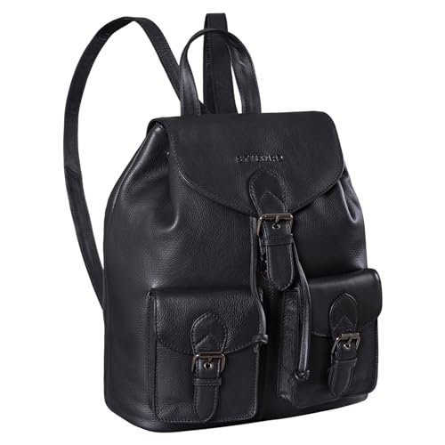 STILORD 'Ezra' Tagesrucksack Leder Daypack Groß Vintage Backpack ideal als Laptoprucksack 13,3 Zoll Schulrucksack DIN A4 Reiserucksack Echtes Leder, Farbe:schwarz von STILORD