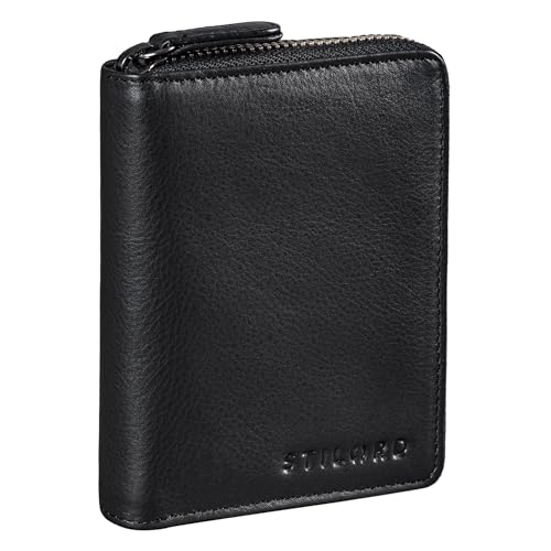 STILORD 'Giannis' Mini Leder Portemonnaie Herren RFID Brieftasche Hochformat Geldbörse Klein mit Reißverschluss Vintage Wallet aus echtem Leder, Farbe:schwarz von STILORD