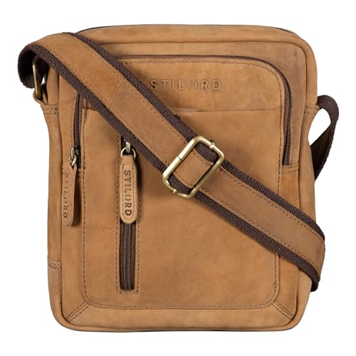 STILORD 'Jamie' Herren Ledertasche Umhängetasche klein Vintage Messenger Bag Herrenhandtasche für 9.7 Zoll iPad moderne Leder Schultertasche für Männer, Farbe:dijon - braun von STILORD