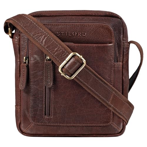 STILORD 'Jamie' Herren Ledertasche Umhängetasche klein Vintage Messenger Bag Herrenhandtasche für 9.7 Zoll iPad moderne Leder Schultertasche für Männer, Farbe:maraska - dunkelbraun von STILORD