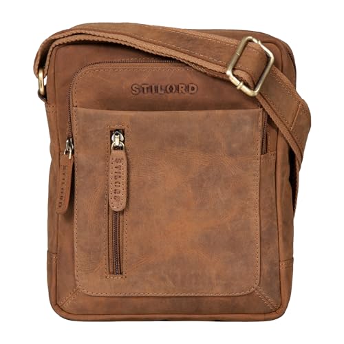 STILORD 'Jamie' Herren Ledertasche Umhängetasche klein Vintage Messenger Bag Herrenhandtasche für 9.7 Zoll iPad moderne Leder Schultertasche für Männer, Farbe:tan - dunkelbraun von STILORD