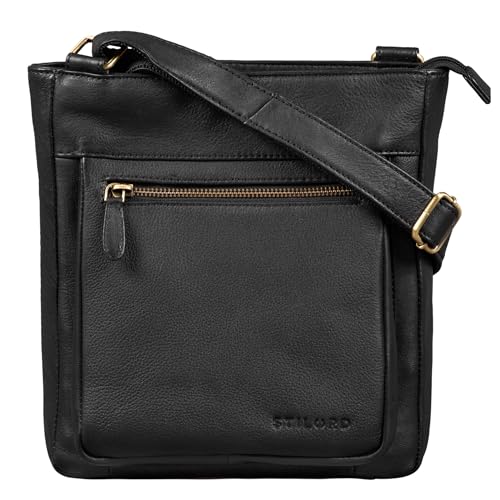 STILORD 'Kaja' Vintage Ledertasche Damen Umhängetasche Handtasche Crossbody Bag Elegante Schultertasche Tasche für iPad 9.7 Zoll DIN A5 Echt Leder, Farbe:schwarz von STILORD