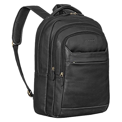 STILORD 'Keno' Leder Rucksack mit Laptopfach 15,6 Zoll Business Rucksack Herren und Damen Bürorucksack Lederrucksack Office Bag Leder, Farbe:schwarz von STILORD