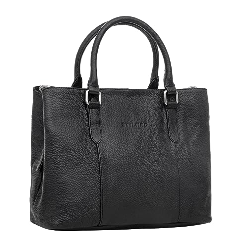 STILORD 'Lexa' Leder Handtasche Damen Vintage Schultertasche Shopper Messenger Tasche Ledertasche Bürotasche Henkeltasche Echtleder, Farbe:schwarz von STILORD