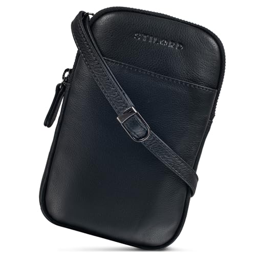 STILORD 'Loki' Vintage Echtleder Handytasche - Brustbeutel Perfekt für Reisen, Festivals & Unterwegs - Kleine Umhängetasche für Smartphone, Farbe:schwarz von STILORD