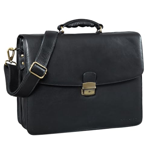 STILORD 'Loris' Klassische Aktentasche Leder Groß Herren Businesstasche mit Schloss Vintage Bürotasche Aufsteckbar, Farbe:schwarz von STILORD