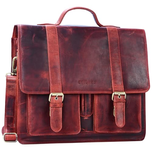 STILORD große Leder Aktentasche rot - Vintage Lehrer-Tasche - Businesstasche aus Rindsleder - Schultasche - Klassische Laptoptasche 'Marius' von STILORD