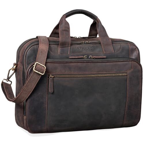 STILORD 'Nelson' Businesstasche Herren Leder 15,6 Zoll Laptoptasche Groß Aktentasche Umhängetasche aus Vintage Rindsleder, Farbe:dunkel - braun von STILORD
