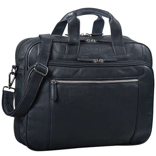 STILORD Herren-Businesstasche aus Leder schwarz - große 15,6 Zoll Laptoptasche - Männer-Aktentasche - Vintage Umhängetasche aus Rindsleder 'Nelson' von STILORD