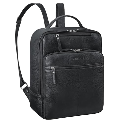 STILORD 'Nikita' Laptoprucksack 13,3 Zoll Leder Groß Damen Herren Lederrucksack Vintage Rucksack Business Handgepäck Reiserucksack Travel Backpack, Farbe:schwarz von STILORD