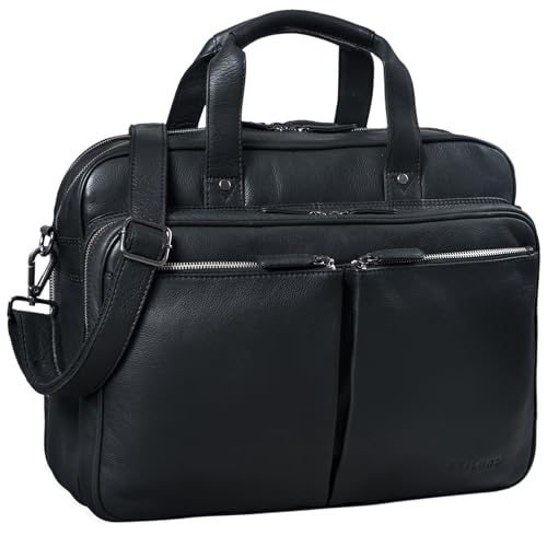 STILORD 'Remus' Ledertasche Umhängetasche Leder Aktentasche Groß 15,6 Zoll Laptoptasche Abnehmbarer Schultergurt Lehrertasche, Farbe:schwarz von STILORD
