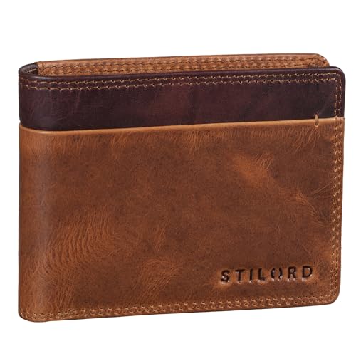 STILORD 'Sterling' RFID Geldbeutel Herren Leder Portemonnaie Männer Brieftasche Vintage Geldbörse mit NFC Ausleseschutz in Geschenkbox zweifarbig, Farbe:Kara - Cognac von STILORD