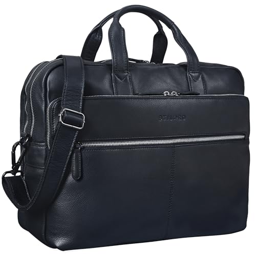 STILORD 'William' Businesstasche Leder groß XL Lehrertasche Aktentasche 15,6 Zoll Laptoptasche Bürotasche Ledertasche Vintage Umhängetasche Echtleder, Farbe:schwarz von STILORD