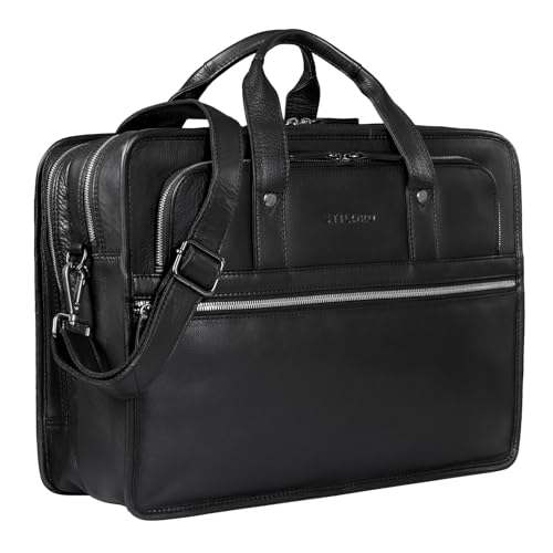 STILORD 'Yves' Aktentasche Herren Leder Arbeitstasche Dokumententasche 15,6 Zoll Laptoptasche Businesstasche Lehrertasche echtes Rindsleder, Farbe:schwarz von STILORD