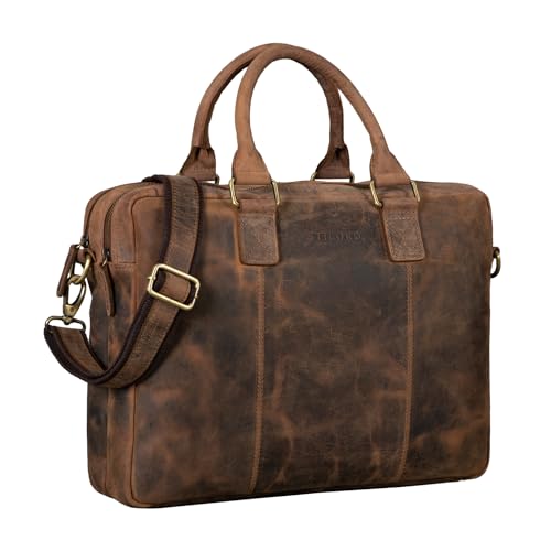 STILORD 'Zacharias' Vintage Businesstasche Leder Aktentasche groß XL 15,6 Zoll Laptoptasche Schultertasche Umhängetasche aufsteckbar Echtleder, Farbe:Calais - braun von STILORD