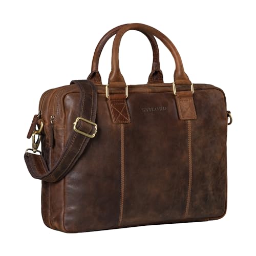 STILORD 'Zacharias' Vintage Businesstasche Leder Aktentasche groß XL 15,6 Zoll Laptoptasche Schultertasche Umhängetasche aufsteckbar Echtleder, Farbe:Kansas - braun von STILORD