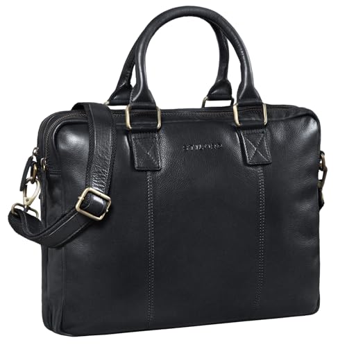 STILORD 'Zacharias' Vintage Businesstasche Leder Aktentasche groß XL 15,6 Zoll Laptoptasche Schultertasche Umhängetasche aufsteckbar Echtleder, Farbe:schwarz von STILORD