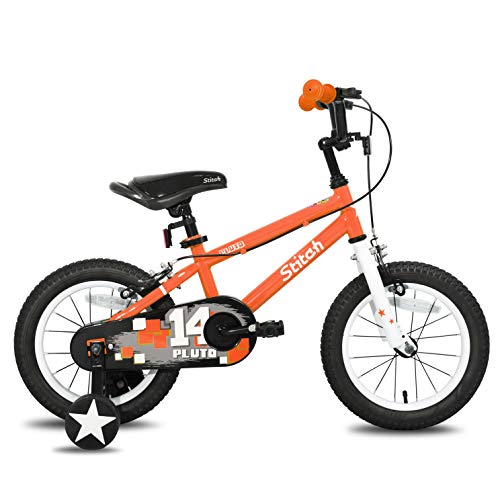 STITCH Kinderfahrrad für 3 4 5 Jahre Mädchen & Jungen, 14 Zoll Kinderfahrrad mit Stützrädern, 95% montiert, leicht, orange von STITCH