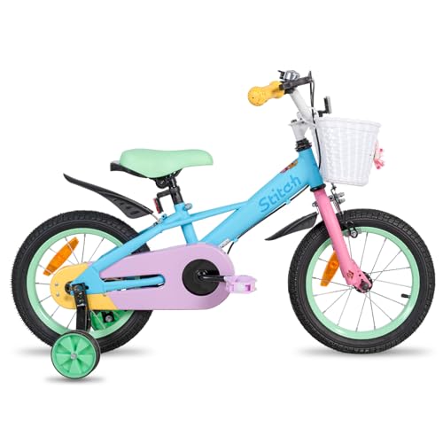 STITCH Macaron 12 Zoll Kinderfahrrad für 2-4 jährige Mädchen & Jungen, Mädchenfahrrad mit Korb & Stützrädern… von STITCH
