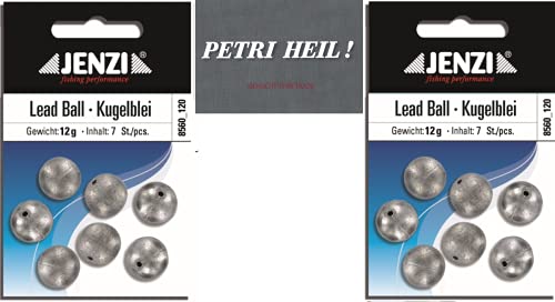 Set 2 Packungen Kugelgewichte mit Loch 12 Gramm (14 Stück) + gratis Petri Heil! Aufkleber von STMK