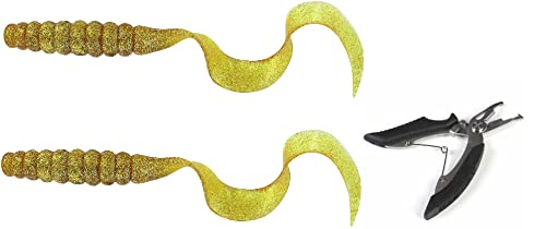 Set: 2 Stück XXL Twister Gummifische ca 30cm Big-Bait Gold Glitter Schleppköder + gratis Angelschere von STMK