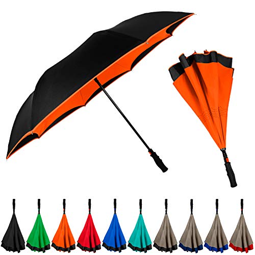 StrombergBrand Inversa Regenschirm (wendbarer Regenschirm), doppellagig, groß, winddicht, wasserdicht & leicht, umgekehrter Regenschirm für Damen und Herren, selbststehender Regenschirm, umgekehrter von STROMBERGBRAND UMBRELLAS