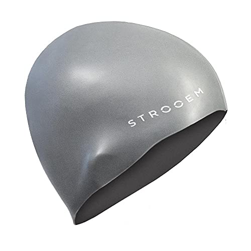 STROOEM Unisex – Erwachsene Silikon Schwimmkappe Schwimm-und Badekappe, Silber, Normal von STROOEM