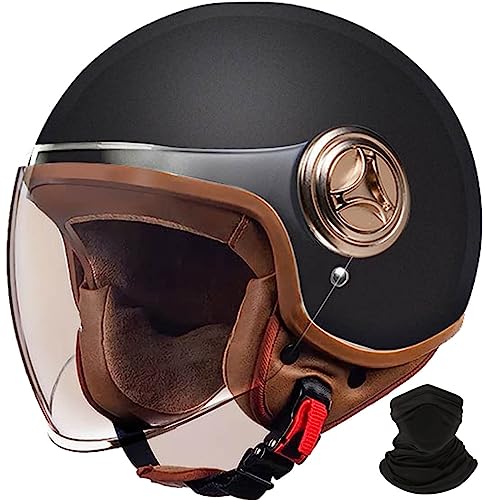 Retro-Motorradhelm, Halber Jethelm Mit Offenem Gesicht, Rollerhelm Mit Visier, DOT/ECE-Zugelassener Mopedhelm Für Erwachsene Männer Und Frauen A,S 54-55cm von STRTG