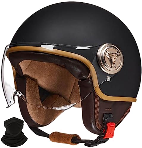 Retro-Motorradhelm, Halber Jethelm Mit Offenem Gesicht, Rollerhelm Mit Visier, DOT/ECE-Zugelassener Mopedhelm Für Erwachsene Männer Und Frauen F,XXL 63-64cm von STRTG