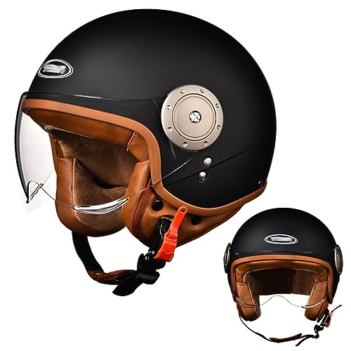 Retro-Motorradhelm Mit Offenem Gesicht, Vintage 3/4 Retro-Vespa-Helm, Motorradhelm Mit Zwei Visieren, Moped, Cruiser, Bobber Und Chopper Für Männer Und Frauen, DOT/ECE-Geprüft A,54-61 cm von STRTG