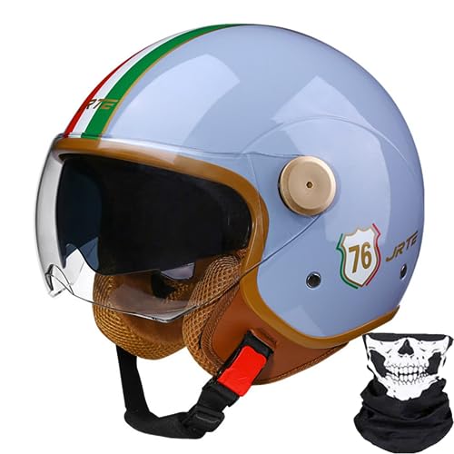 Vespa-Motorradhelm, Retro-3/4-Motorrad-Halbhelm Mit Offenem Gesicht Und Doppelvisier, Für Männer Und Frauen, Roller, ATV, Cruiser-Helm, ECE/DOT-Geprüft 16,L58-59 cm von STRTG