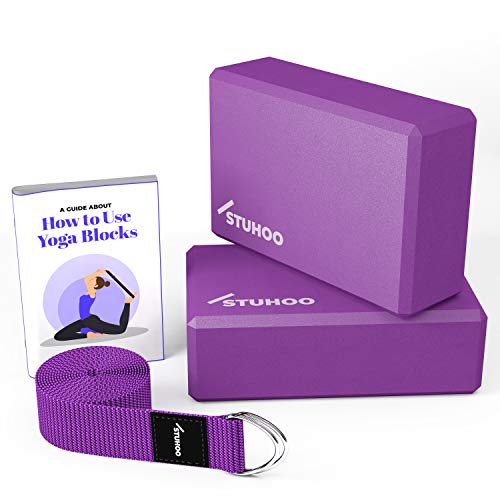 STUHOO Yoga-Block-Set mit 2 Stück und Yoga-Gurt inkl. beschreibendem E-Book – stabiler Yoga-Ziegel und leichter EVA-Schaumstoff-Block unterstützt vertiefte Posen, bietet Stärke und Stabilität für von STUHOO