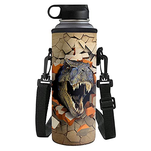 STUOARTE 3D-Dinosaurier-Print Wasserflaschenträger mit verstellbarem Schultergurt, Kindertasche, isolierte Wasserflaschenhalterung für Wandern, Camping, Reisen von STUOARTE