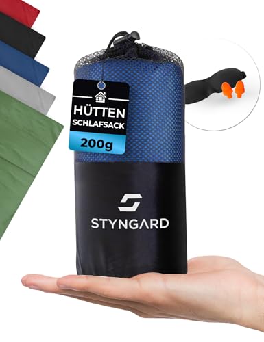 STYNGARD 2in1 Hüttenschlafsack Ultraleicht aus Mikrofaser [200g] - Ultraleichter Schlafsack kleines Packmaß - Dünner Schlafsack Inlett leicht & weich - Modell Hanoi (ohne Reißverschluss, Blau) von STYNGARD