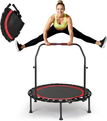 101.6 cm Fitness klappbar Tragbares Trampolin,Mini Trampolin Bungee Rebounder Jumping Cardio Trainer Workout für Erwachsene - Maximale Belastung 150kg((– Rot)) von STYPLZ