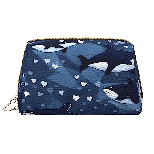Blue Killer Whale Leder-Make-up-Tasche, tragbar, groß, PVC-Leder, Reißverschluss, Kulturbeutel, Reisetasche, Aufbewahrungstasche, Weiß, Einheitsgröße, weiß, Einheitsgröße von STejar