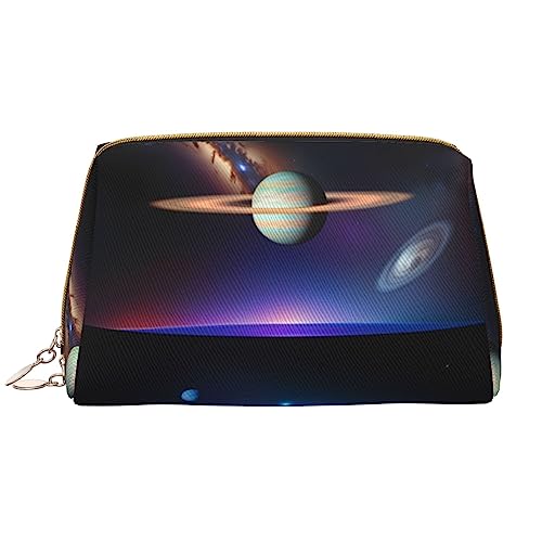 Cosmic Saturn Make-up-Tasche aus Leder, tragbar, groß, PVC-Leder, Reißverschluss, Kulturbeutel, Reisetasche, Aufbewahrungstasche, Weiß, Einheitsgröße, weiß, Einheitsgröße von STejar