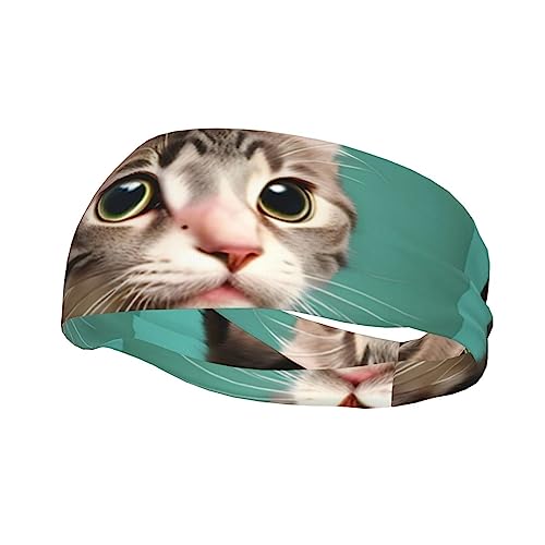 Ein neugieriges Katzen-Sport-Stirnband für Männer und Frauen, geeignet für Laufen, Yoga, Basketball, elastisches Feuchtigkeitsband. von STejar