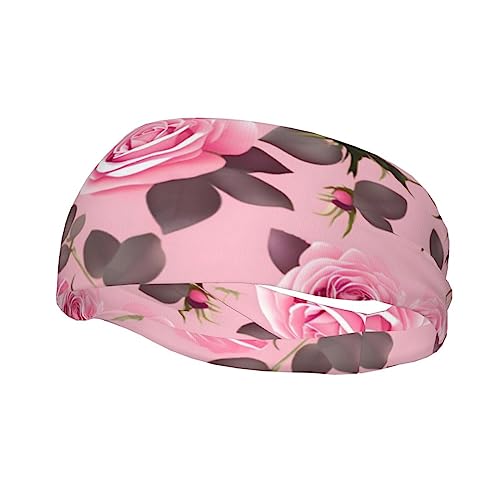Hübsches rosa Rosen-Sport-Stirnband für Männer und Frauen, geeignet für Laufen, Yoga, Basketball, elastisches Feuchtigkeitsband. von STejar