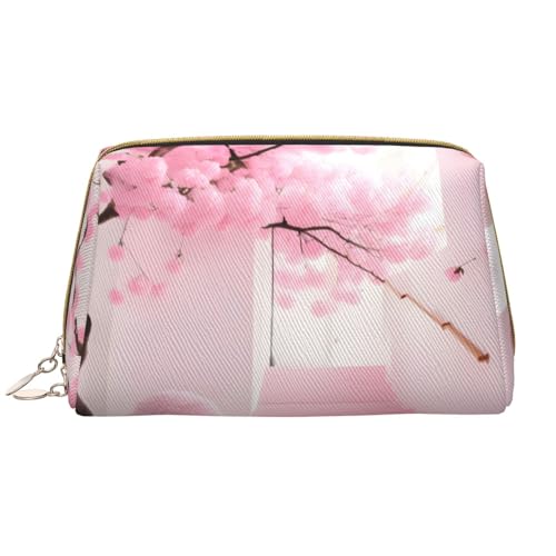 Pinke Kirschblüten-Treppenleder-Make-up-Tasche, tragbar, groß, PVC-Leder, Reißverschluss, Kulturbeutel, Reisetasche, Aufbewahrungstasche, Weiß, Einheitsgröße, weiß, Einheitsgröße von STejar
