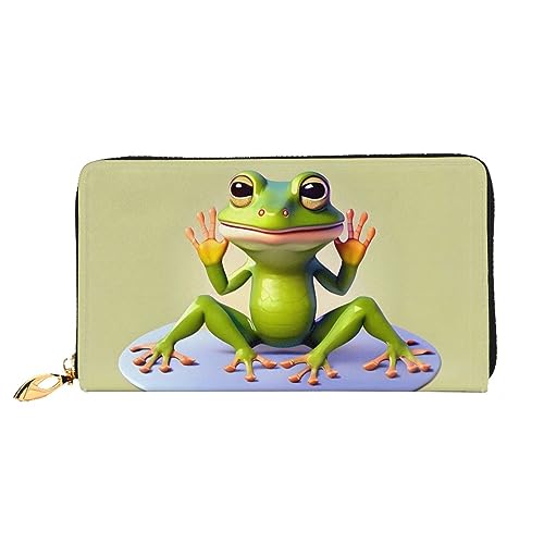 STejar The Funny Frog Doing Yoga Damen-Geldbörse, Leder, große Kapazität, Clutch, Handy-Clutch, Kreditkartenhalter, Schwarz, Einheitsgröße, modern, Schwarz , Einheitsgröße, Modern von STejar